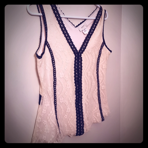 LAURA Flowers Lace Black & creamWhite tank top XL - Picture 1 of 10